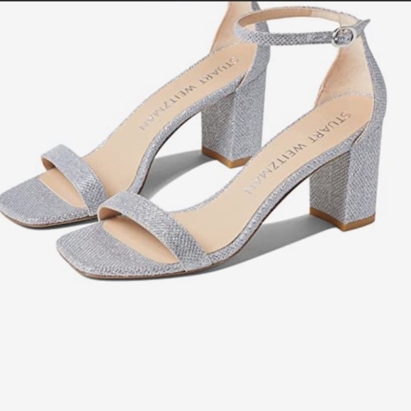 Stuart Weitzman Nudistcurve 75 block heels silver ankle strap sandals Sz 10.5 B - Picture 4 of 16
